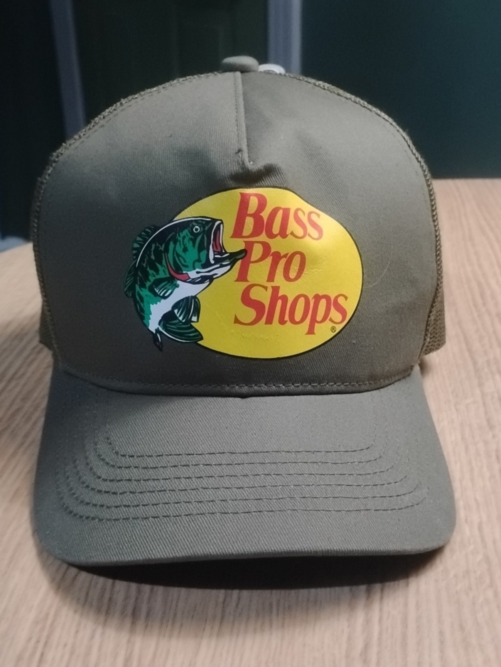 Bass Pro Shops Olive and Yellow Logo Fishing Hat